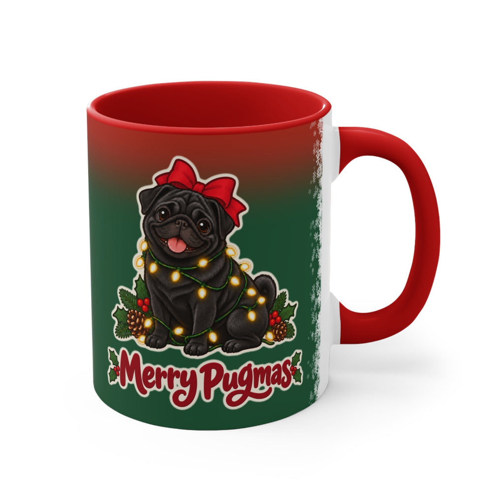 Merry Pugmas Black Pug Mug, Green and Snowflake, photo 3