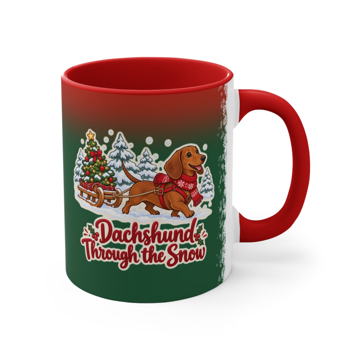 Dachshund Through the Snow Christmas Mug, Green and Snowflake, photo 3