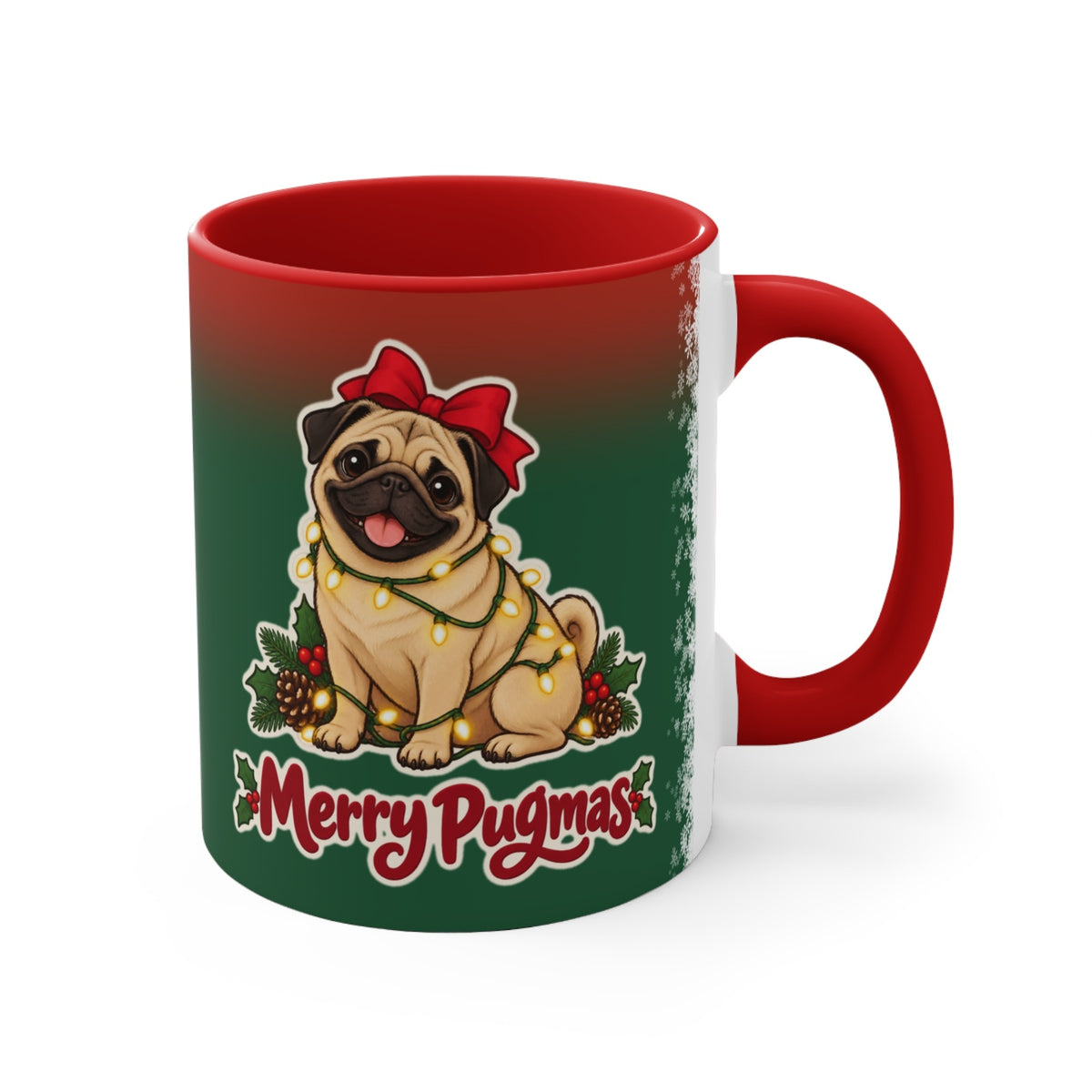 Merry Pugmas Christmas Mug, Green and Snowflake, photo 3