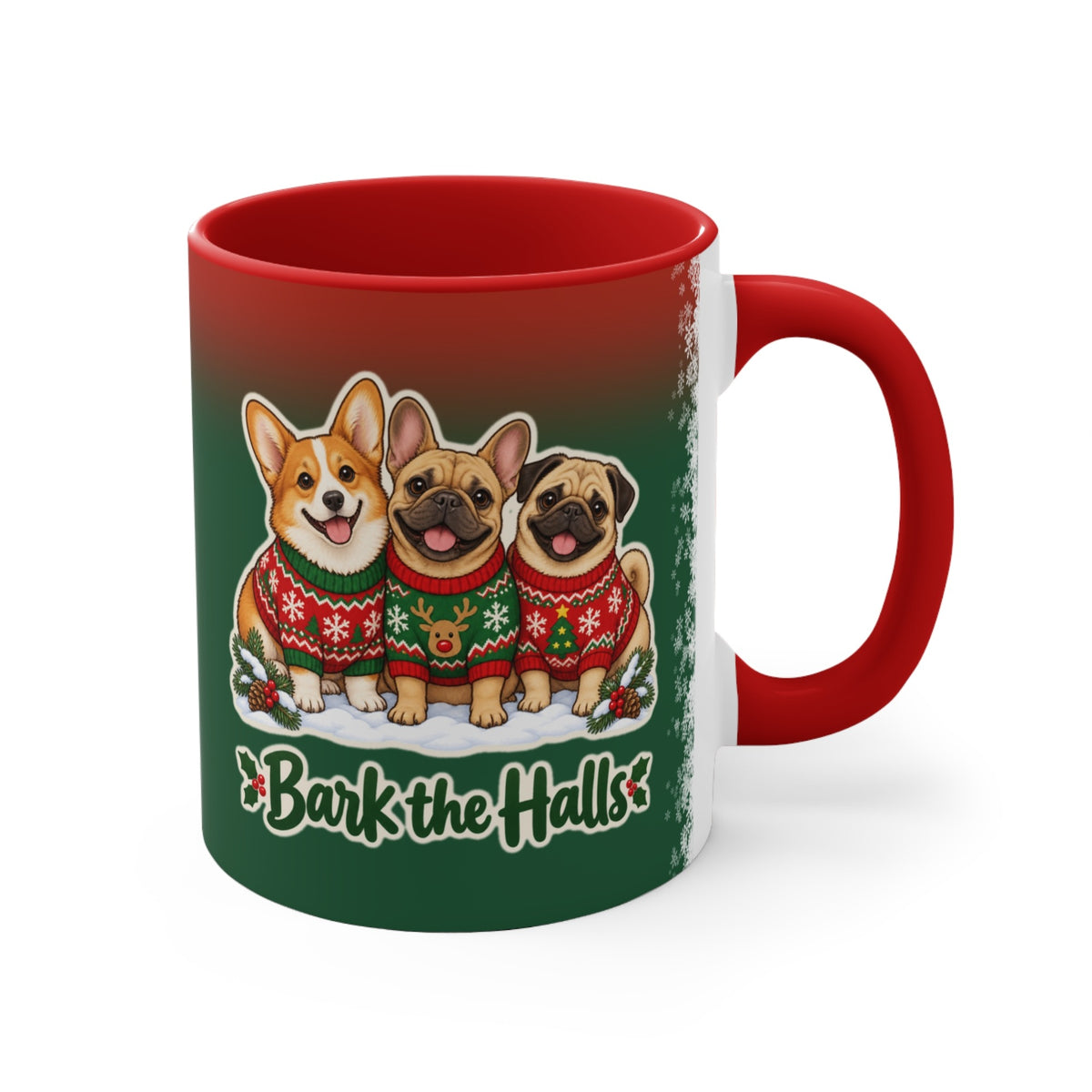 Bark the Halls Dog Christmas Mug, Green and Snowflake, photo 3