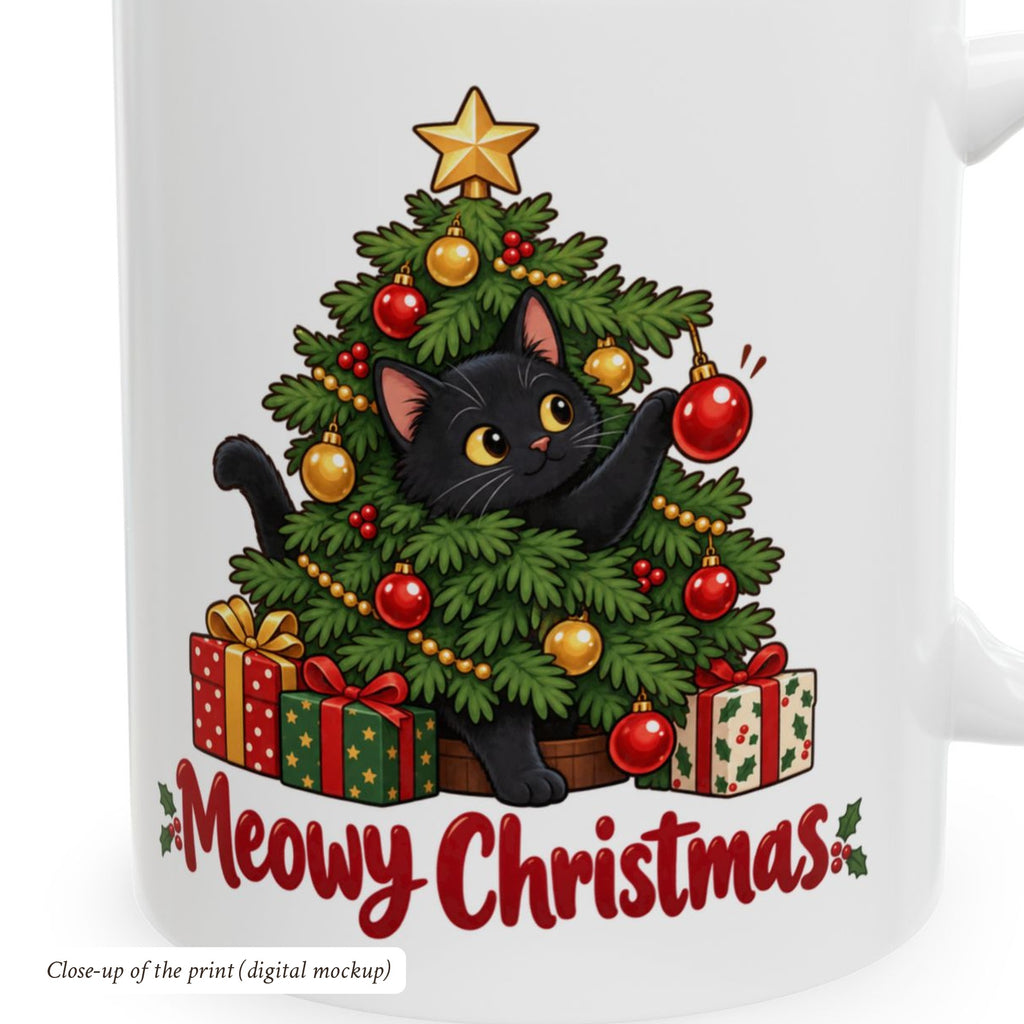 Meowy Christmas Black Cat Mug, photo 4