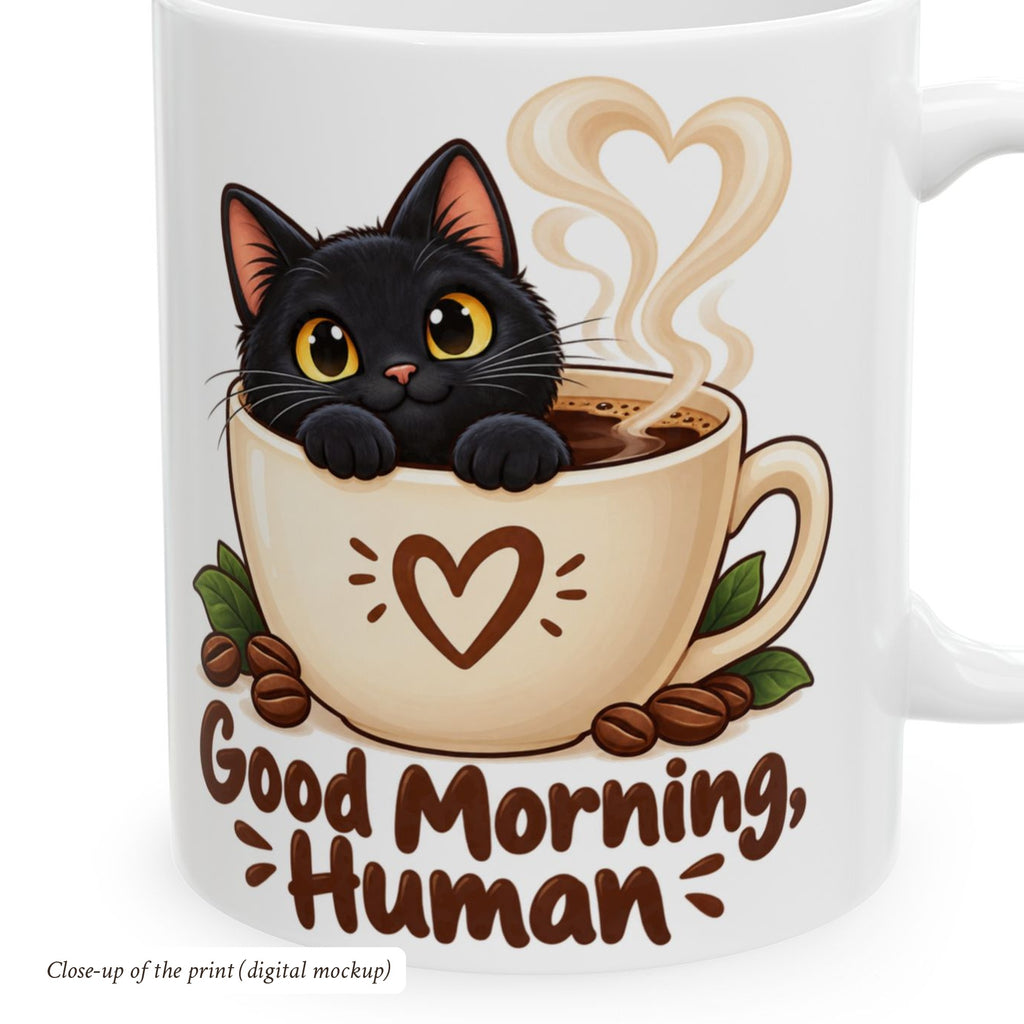 Good Morning Human Black Cat Mug, photo 4