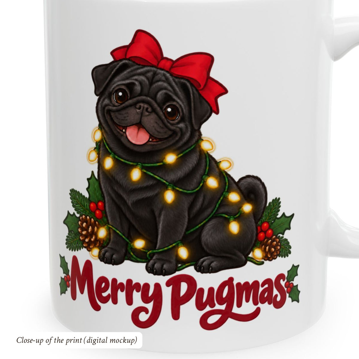 Merry Pugmas Black Pug Mug, White, photo 4
