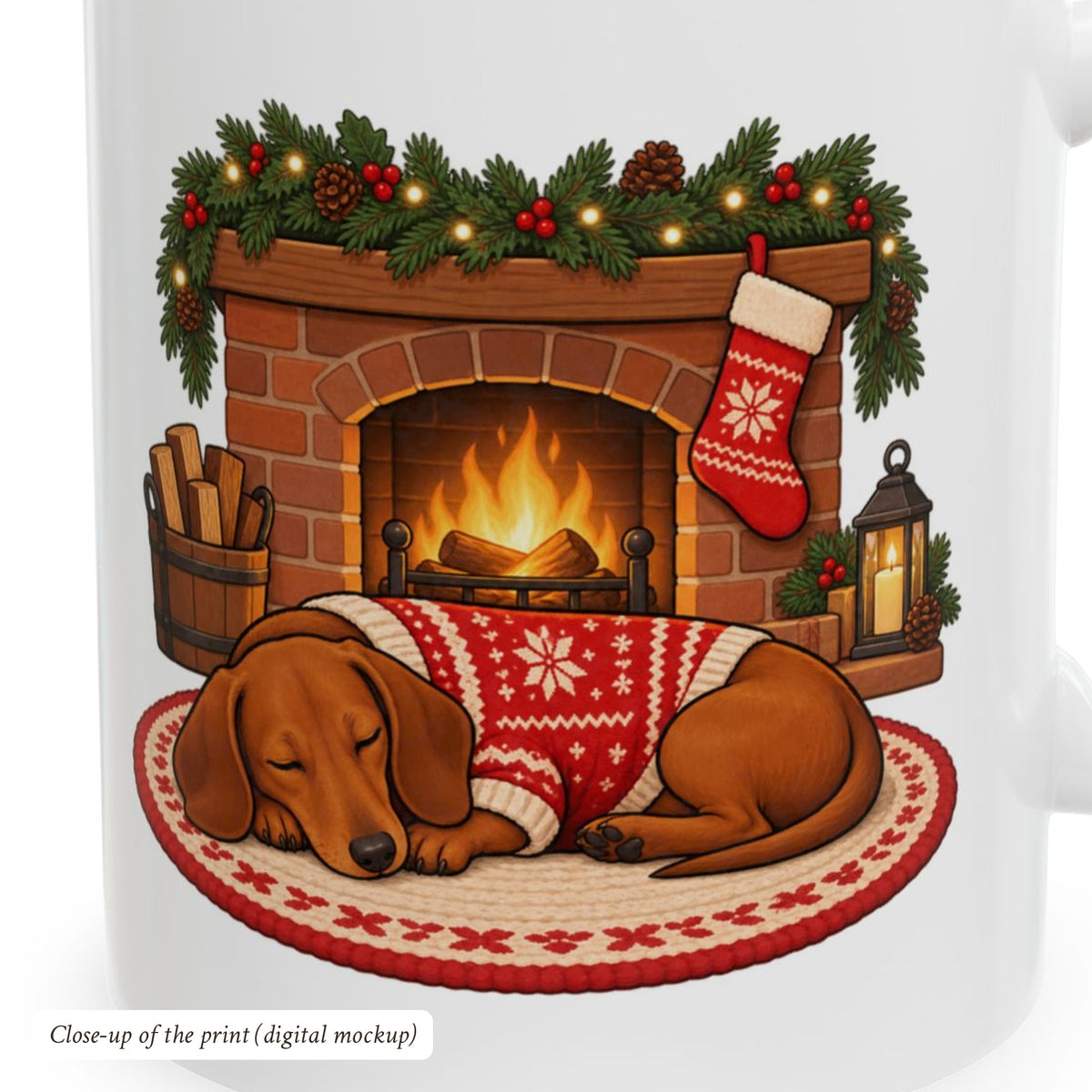 Dachshund by the Fireplace Christmas Mug, photo 4