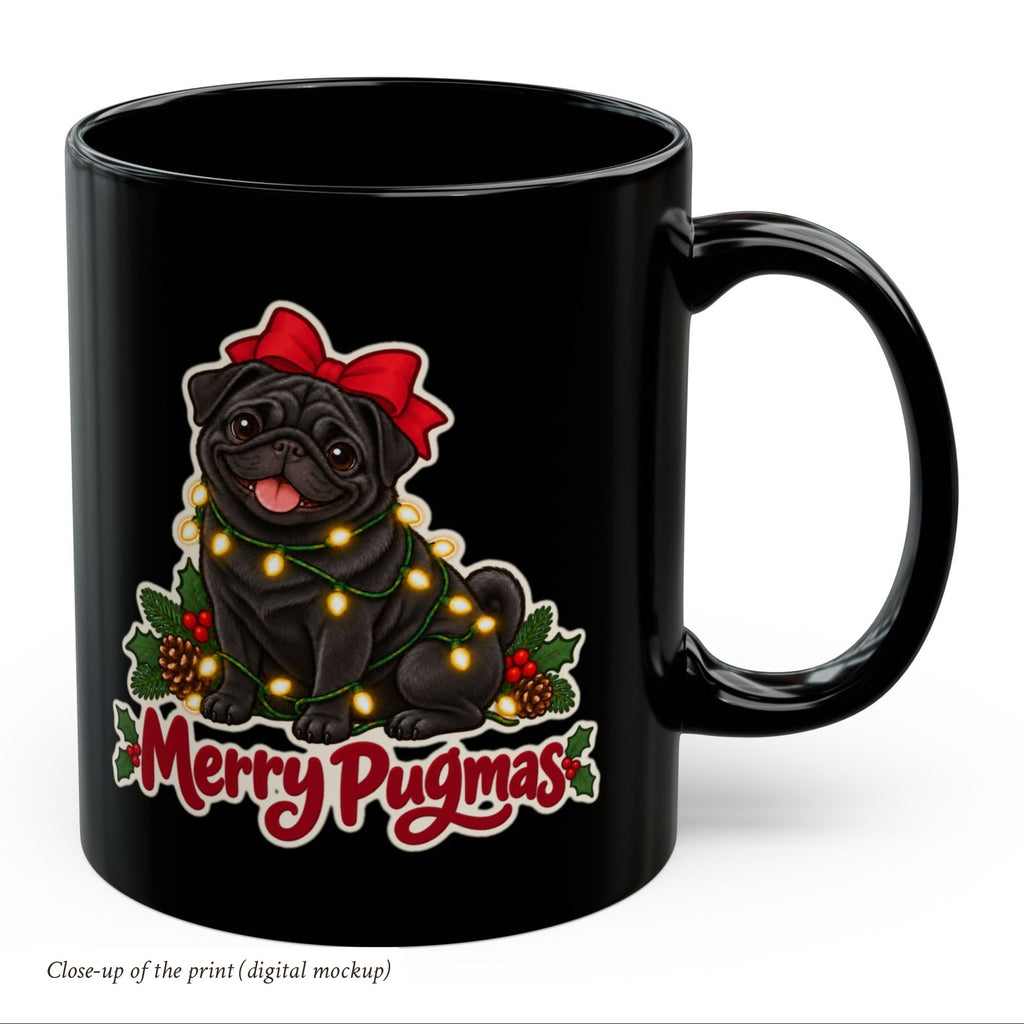 Merry Pugmas Black Pug Mug, photo 4