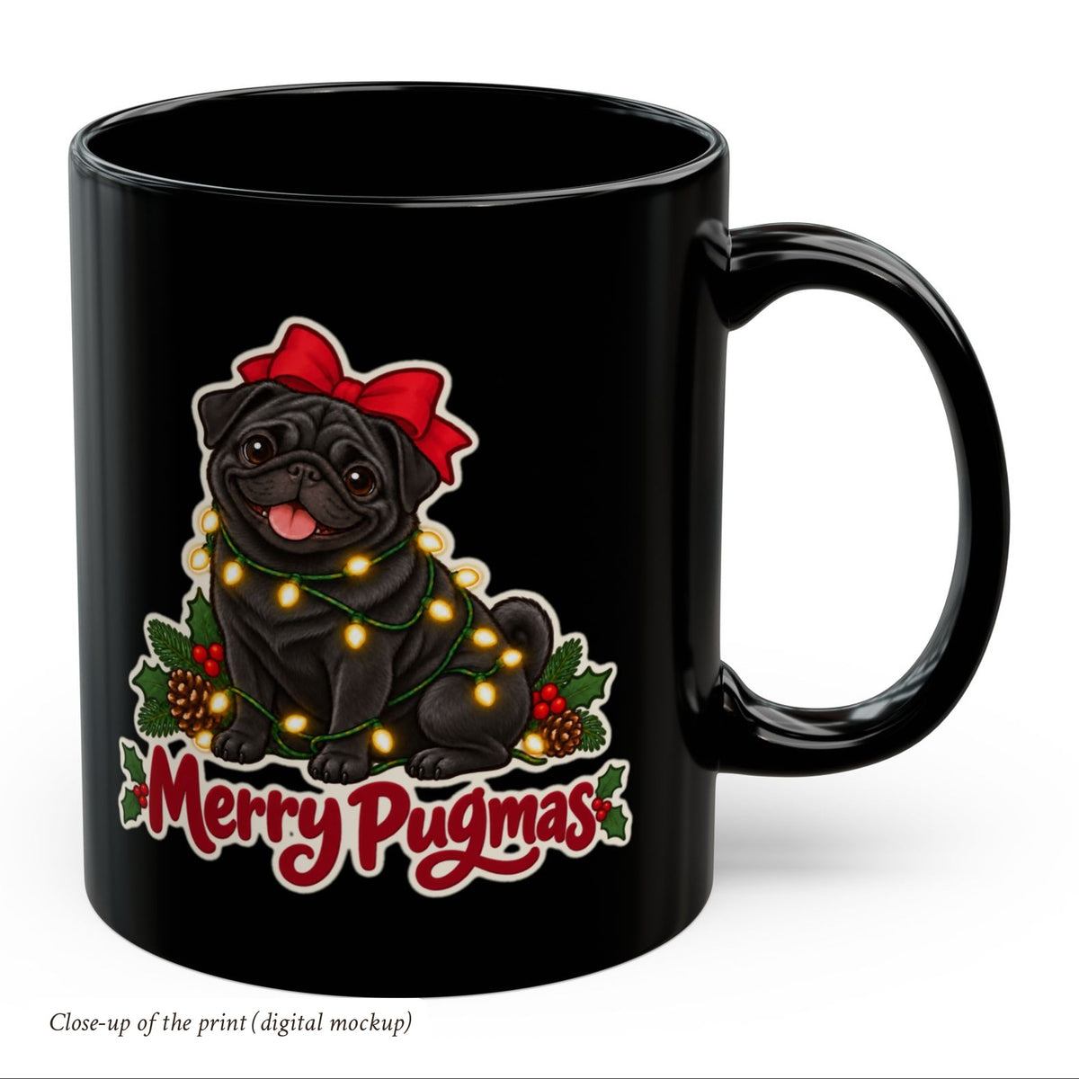 Merry Pugmas Black Pug Mug, photo 4