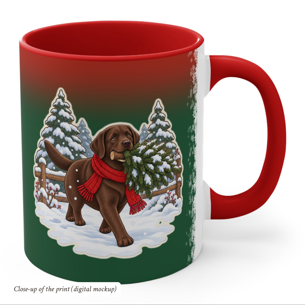 Chocolate Lab Christmas Mug, Green and Snowflake, photo 4