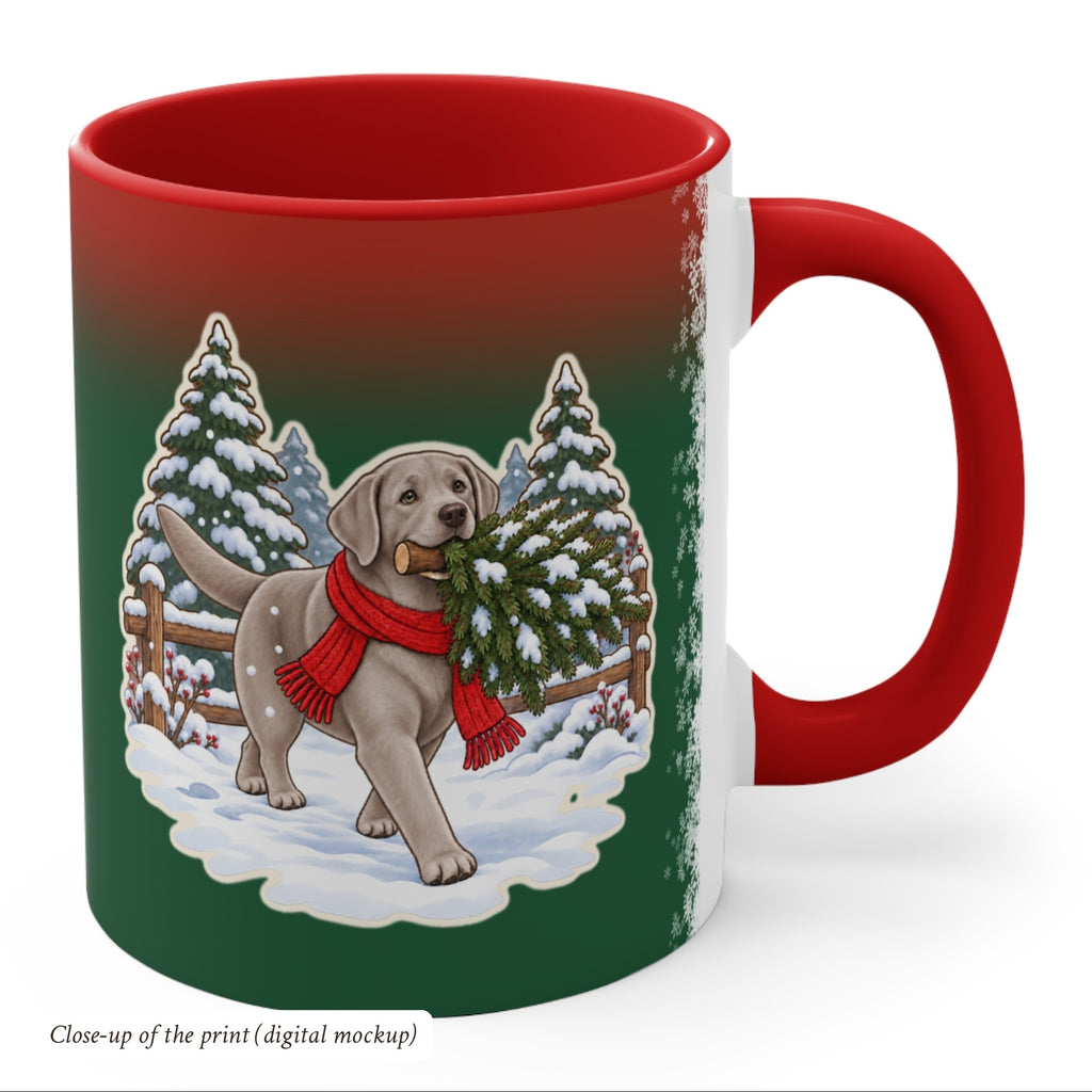 Silver Lab Christmas Mug, Green and Snowflake, photo 4