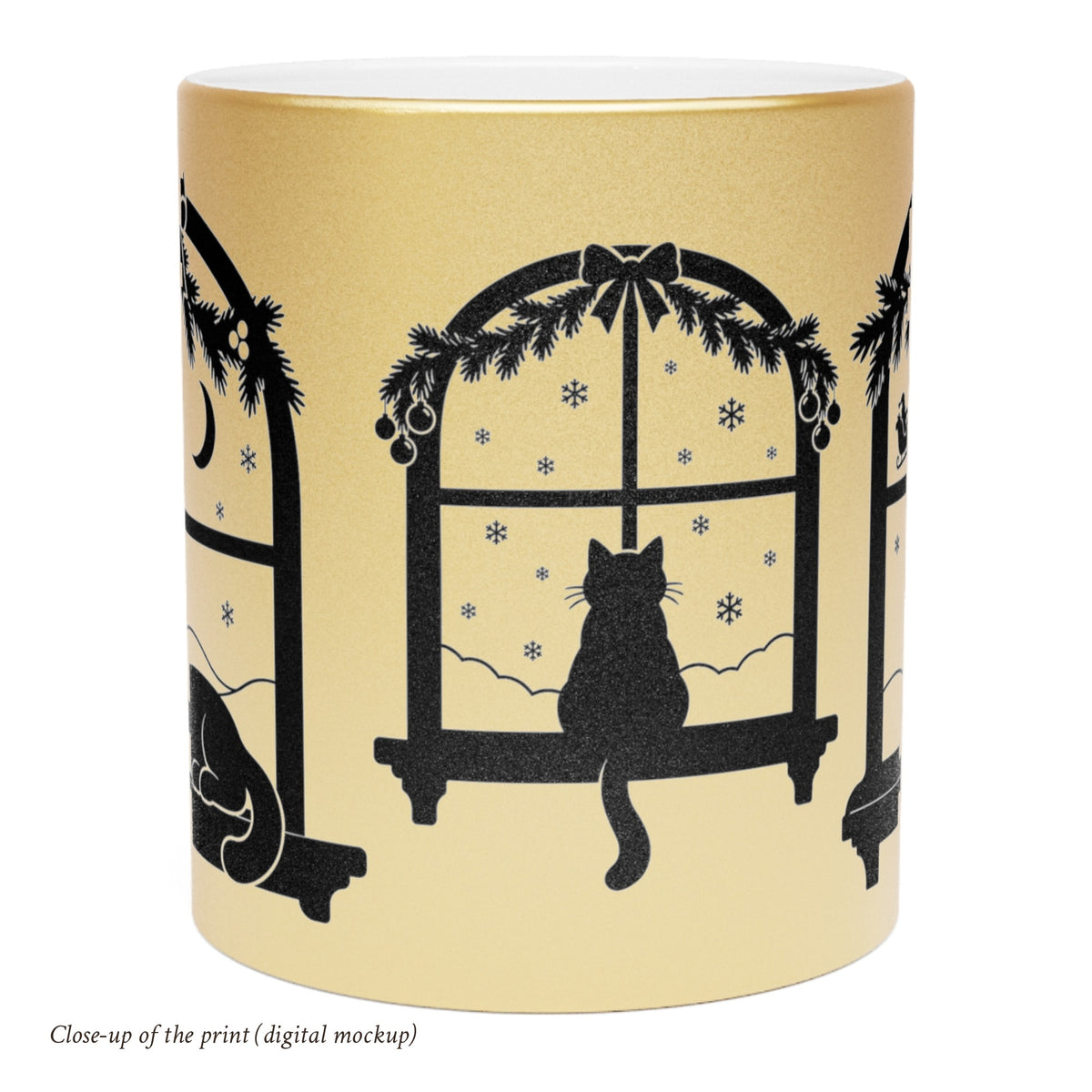 Black Cat in the Window Mug in Gold or Silver, photo 4