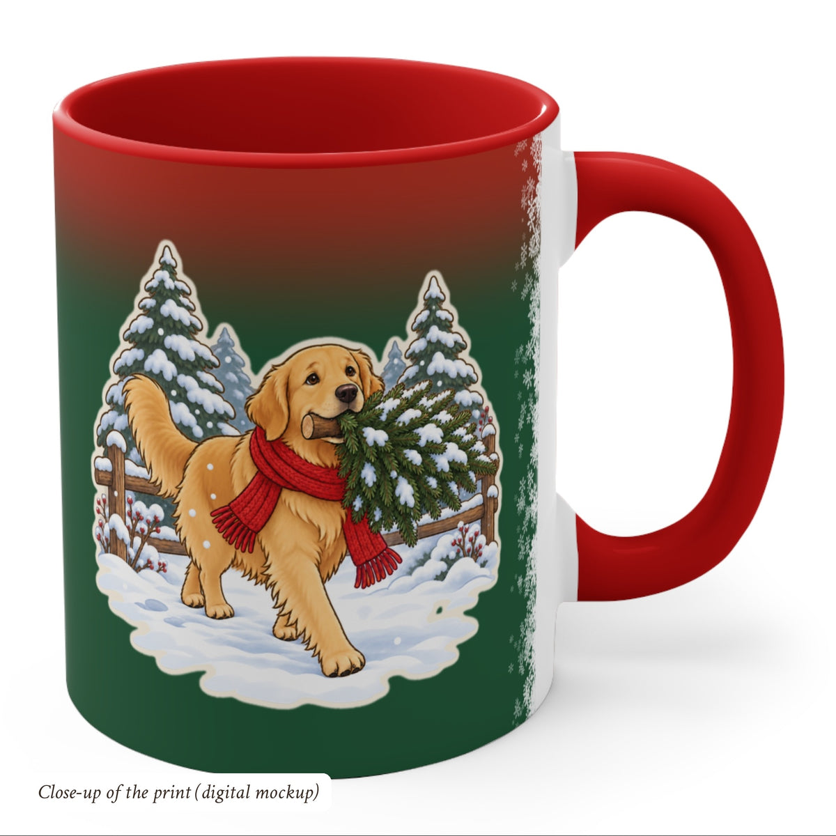 Golden Retriever Christmas Mug, Green and Snowflake, photo 4