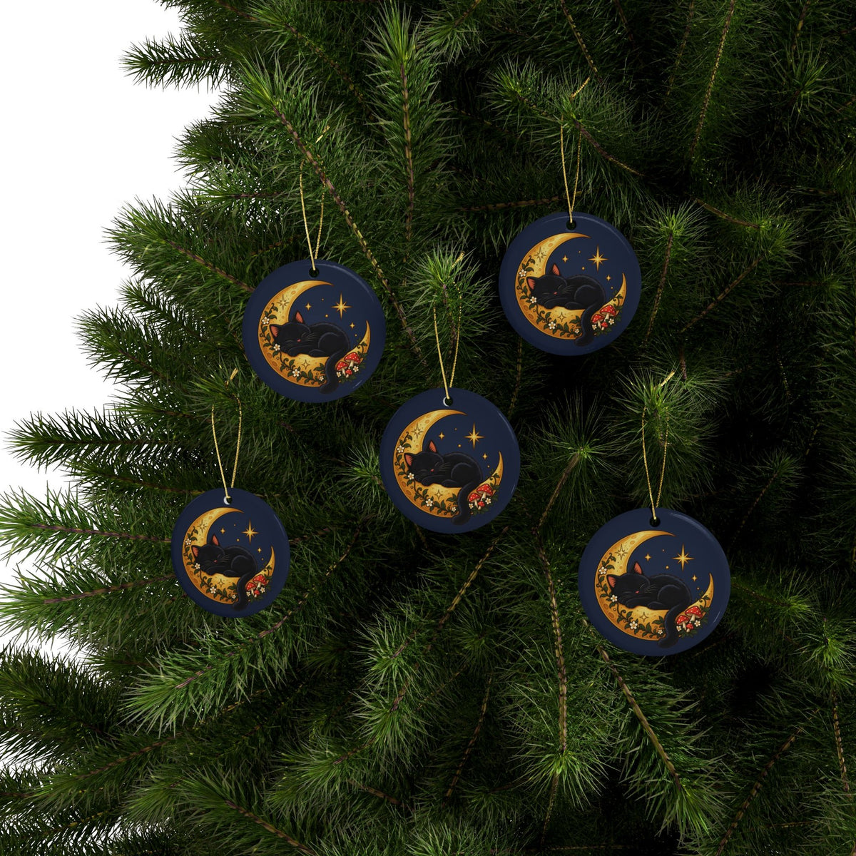 Black Cat on the Moon Ornament, Navy, photo 4
