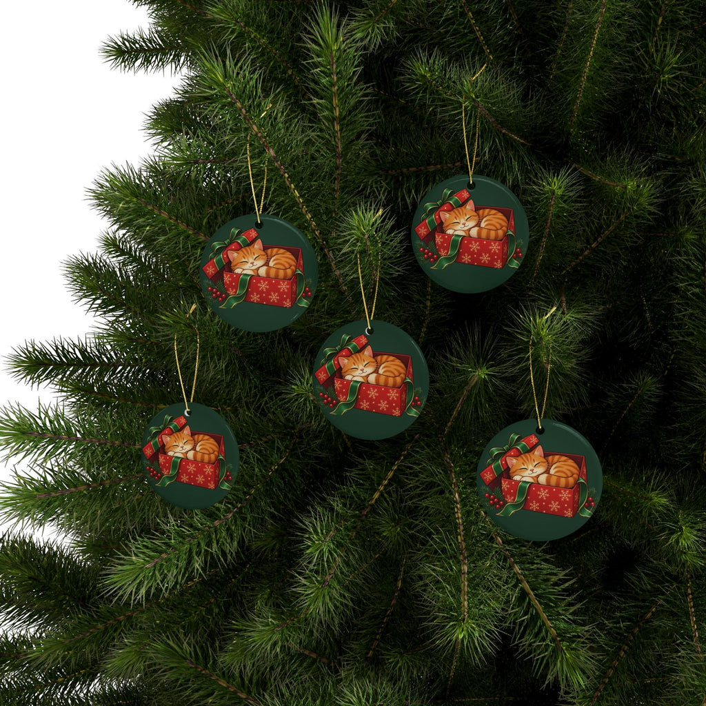 Orange Cat Christmas Ornament, Green, photo 4