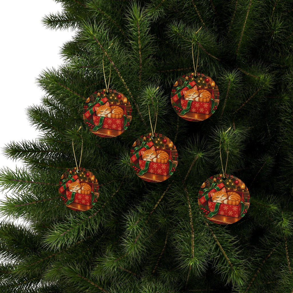 Orange Cat Christmas Ornament, Cozy Scene, photo 4