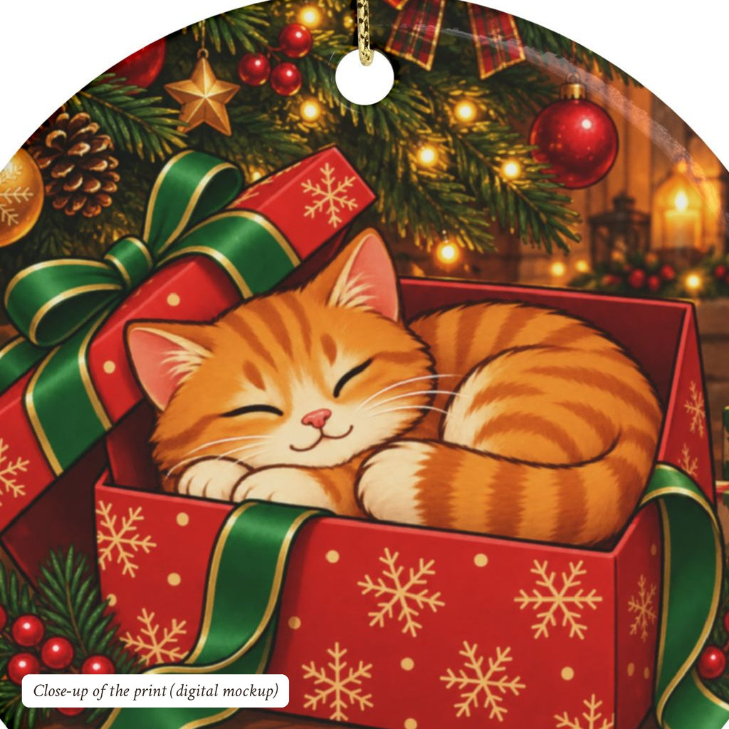 Orange Cat Christmas Ornament, Cozy Scene, photo 5