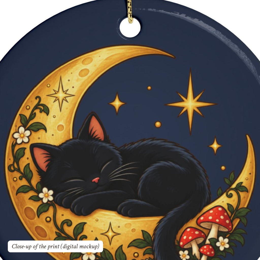 Black Cat on the Moon Ornament, Navy, photo 5