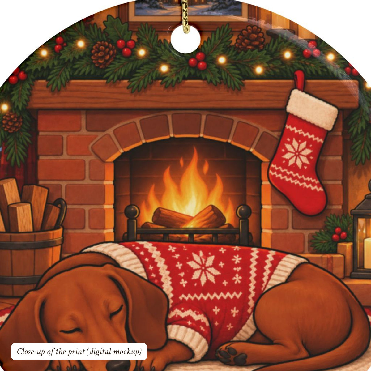 Dachshund Christmas Ornament, Fireplace Scene, photo 5