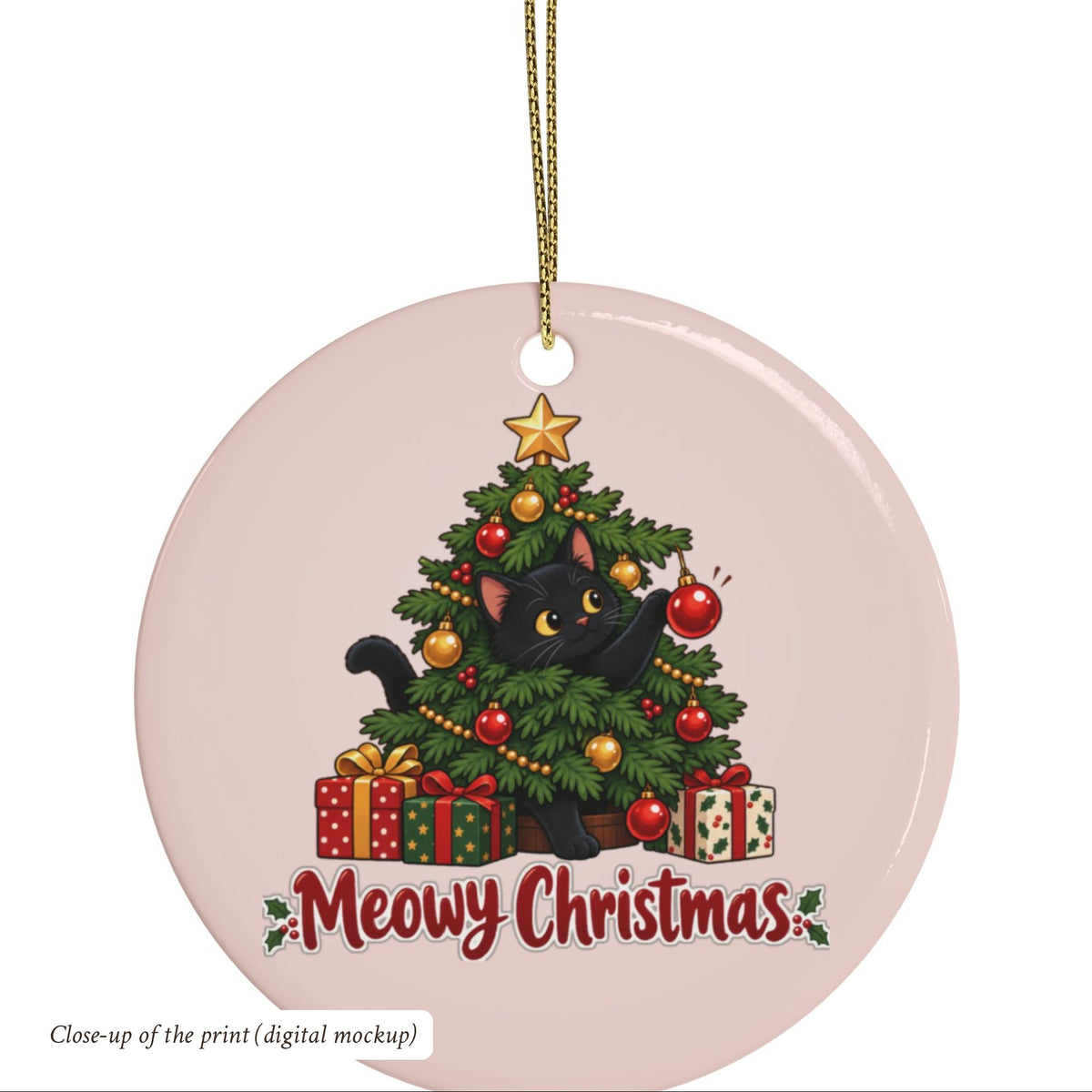 Meowy Christmas Black Cat Ornament, Pale Pink, photo 5