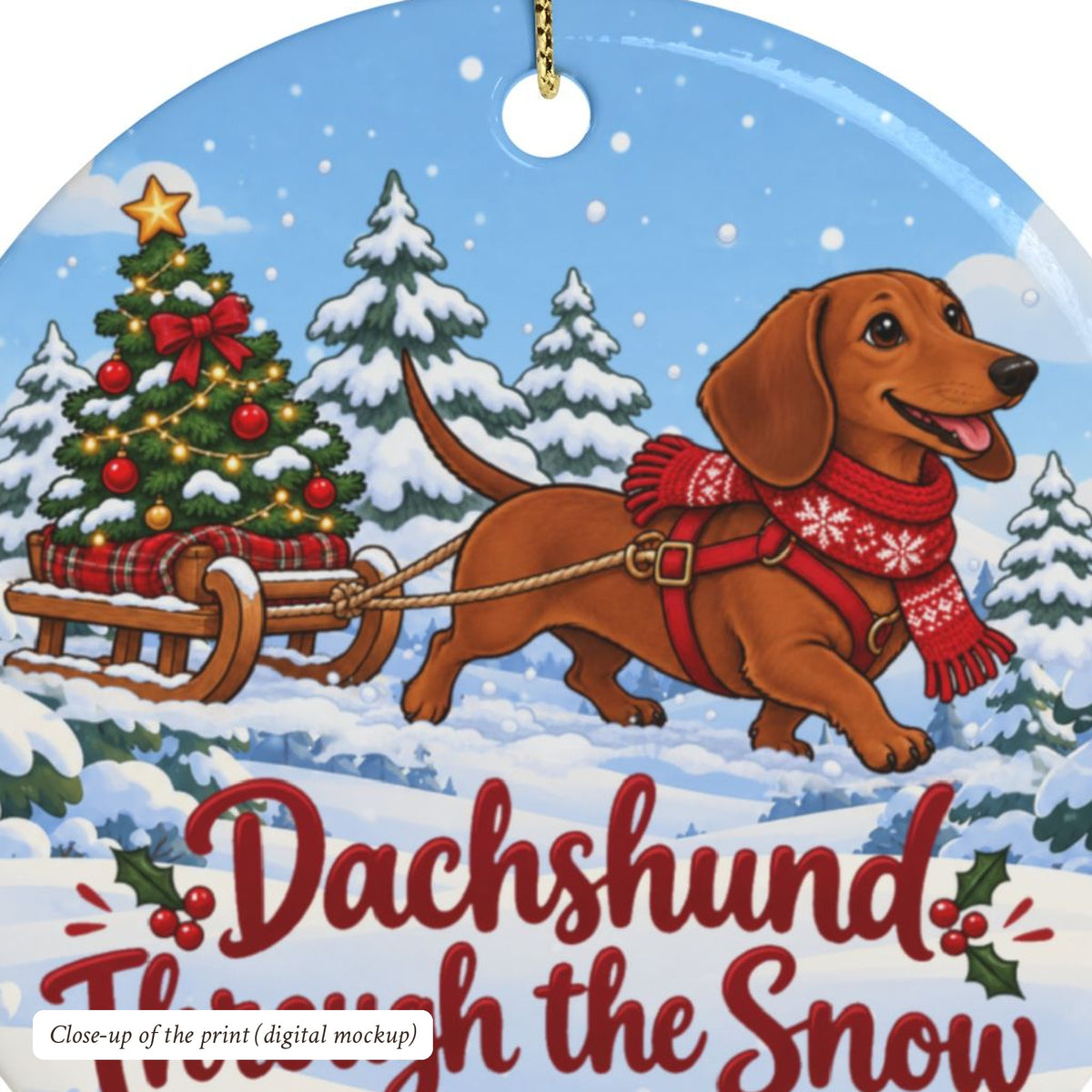 Dachshund Through the Snow Ornament, Snowy Scene, photo 5