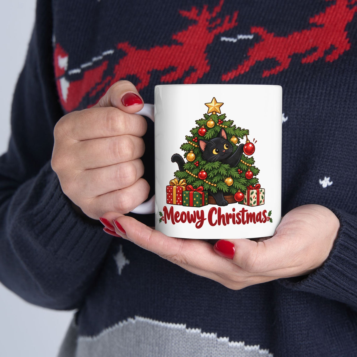Meowy Christmas Black Cat Mug, photo 5