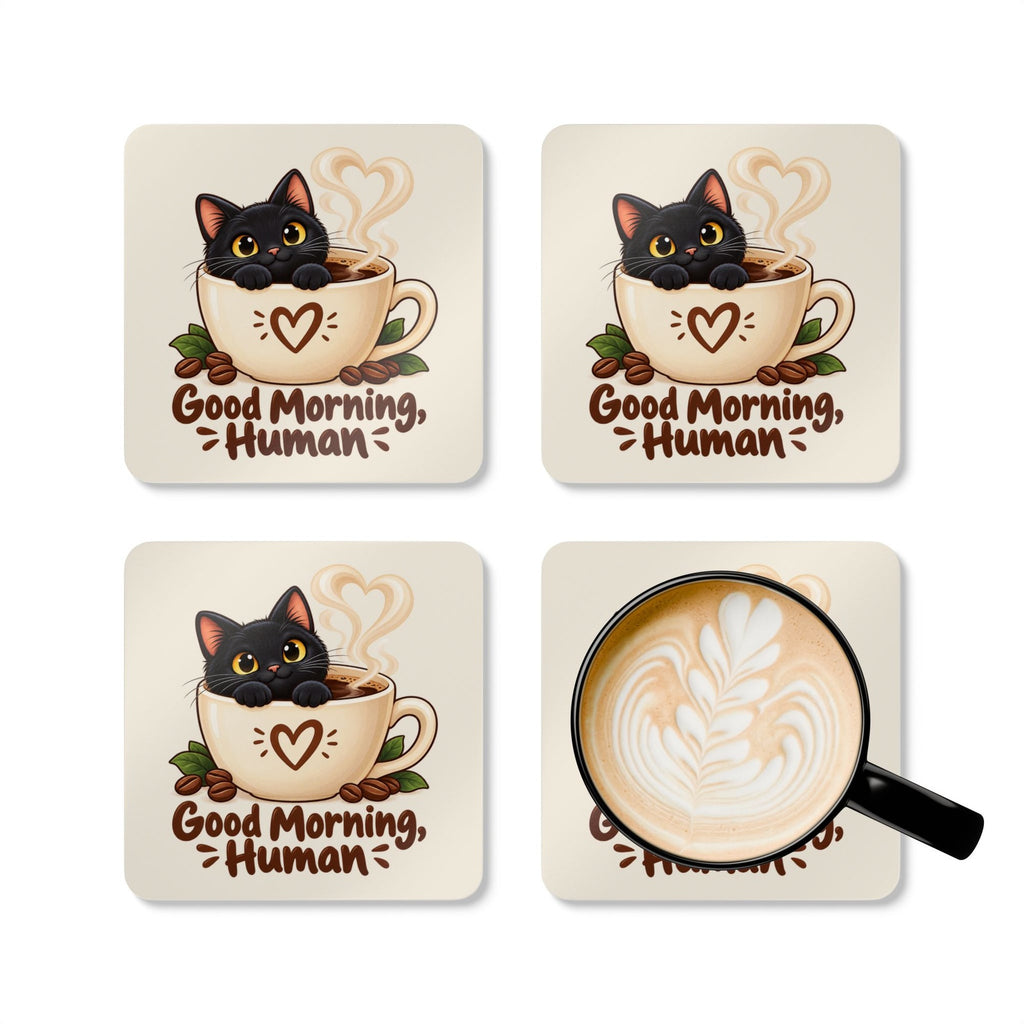 Good Morning Human Black Cat Coasters, photo 5