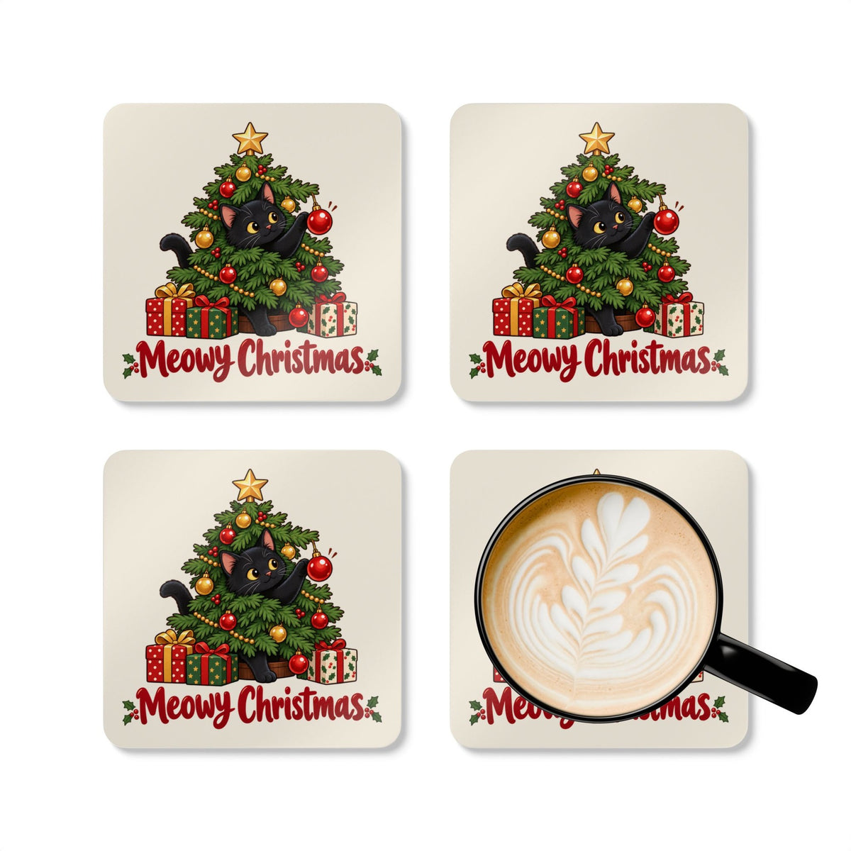 Meowy Christmas Black Cat Coasters, photo 5