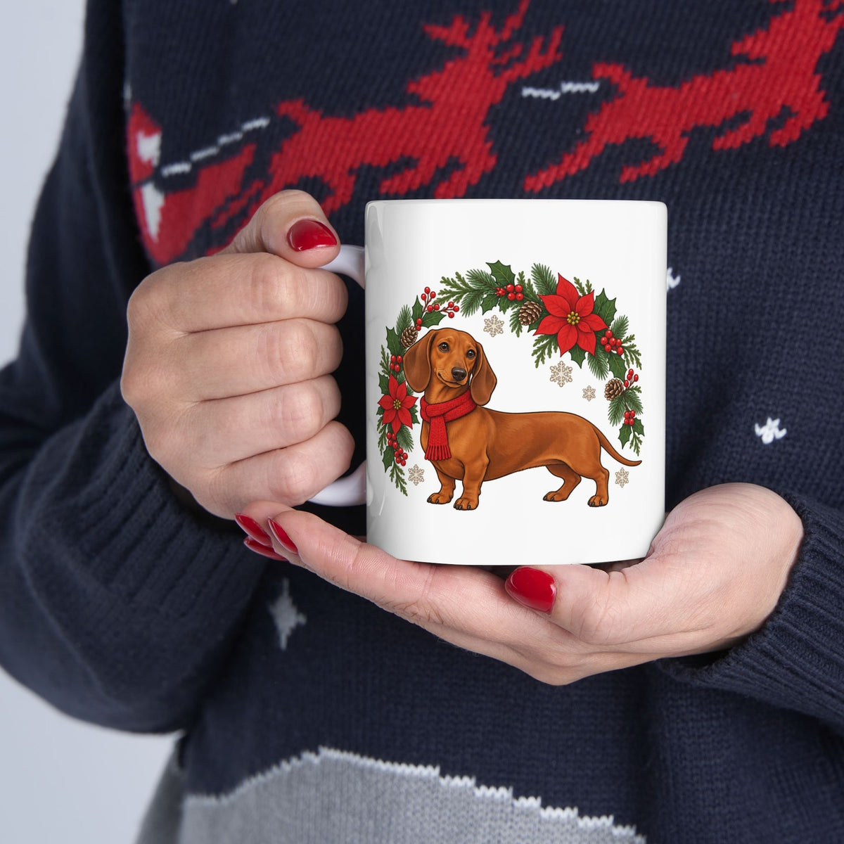 Dachshund Holly Wreath Christmas Mug, photo 5