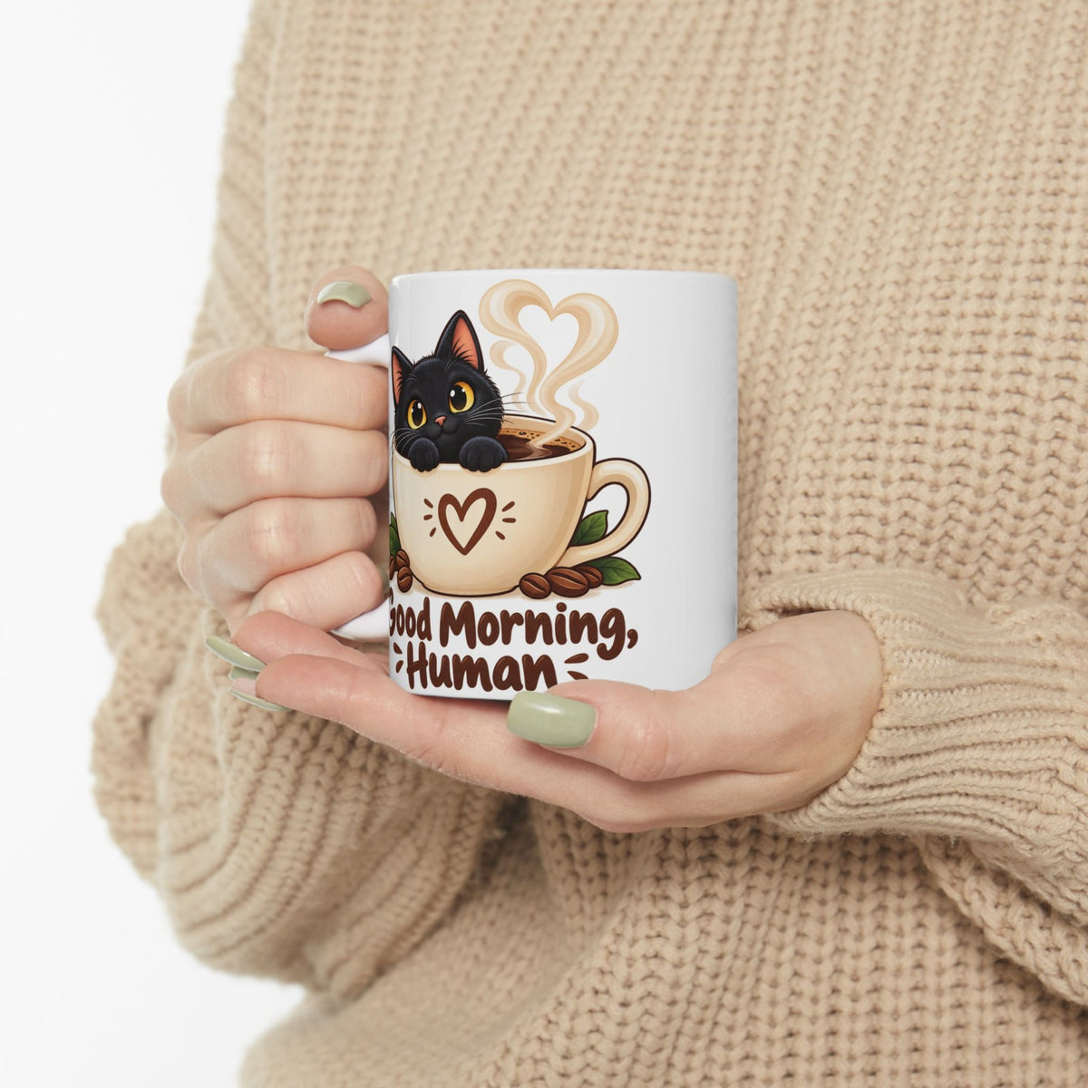 Good Morning Human Black Cat Mug, photo 5
