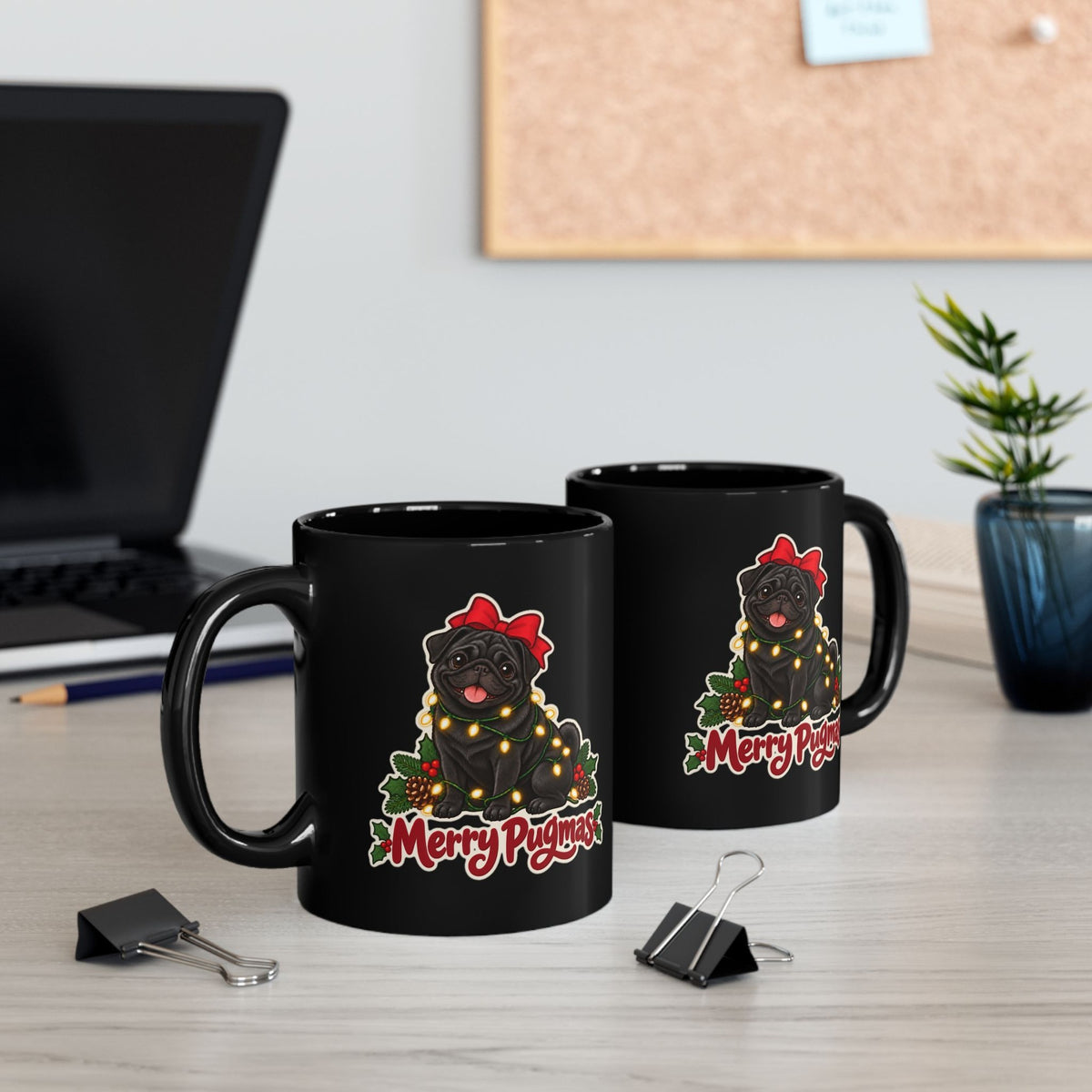 Merry Pugmas Black Pug Mug, photo 5