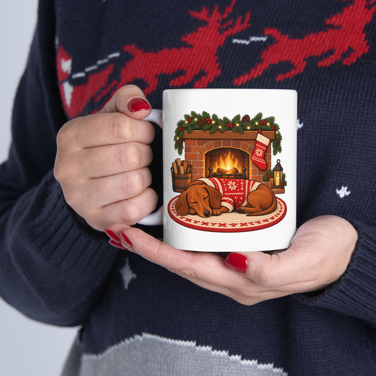 Dachshund by the Fireplace Christmas Mug, photo 5