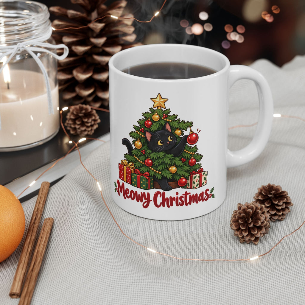 Meowy Christmas Black Cat Mug, photo 6