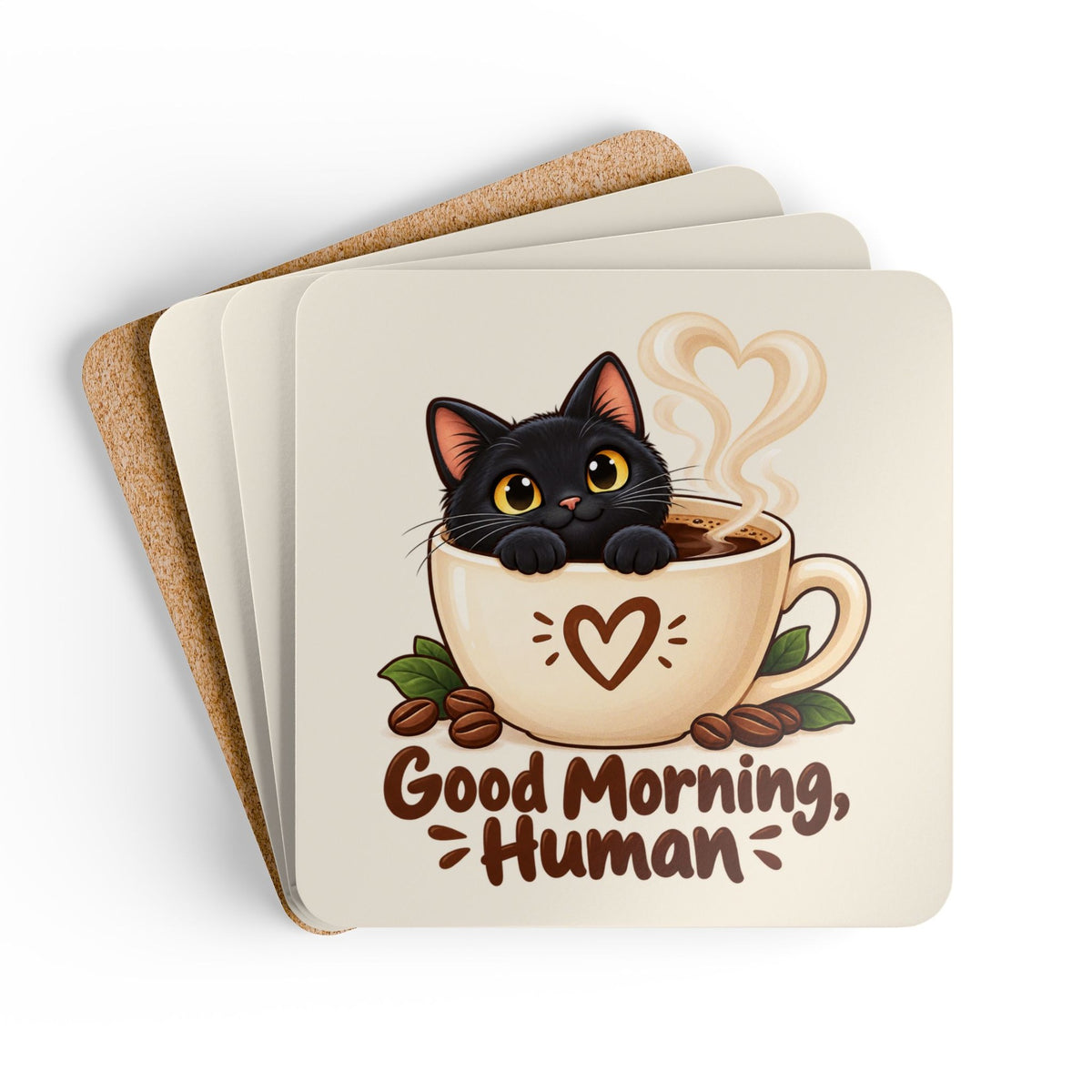 Good Morning Human Black Cat Coasters, photo 6