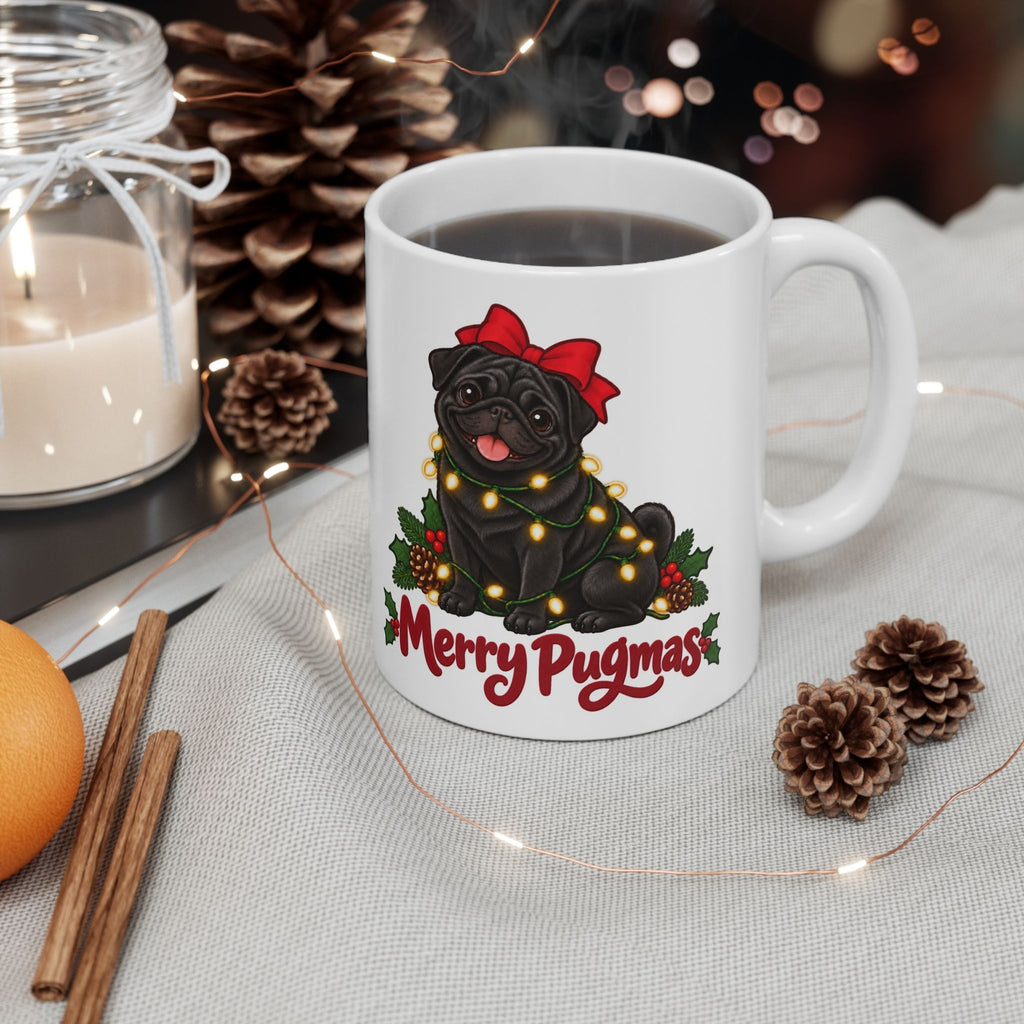 Merry Pugmas Black Pug Mug, White, photo 6