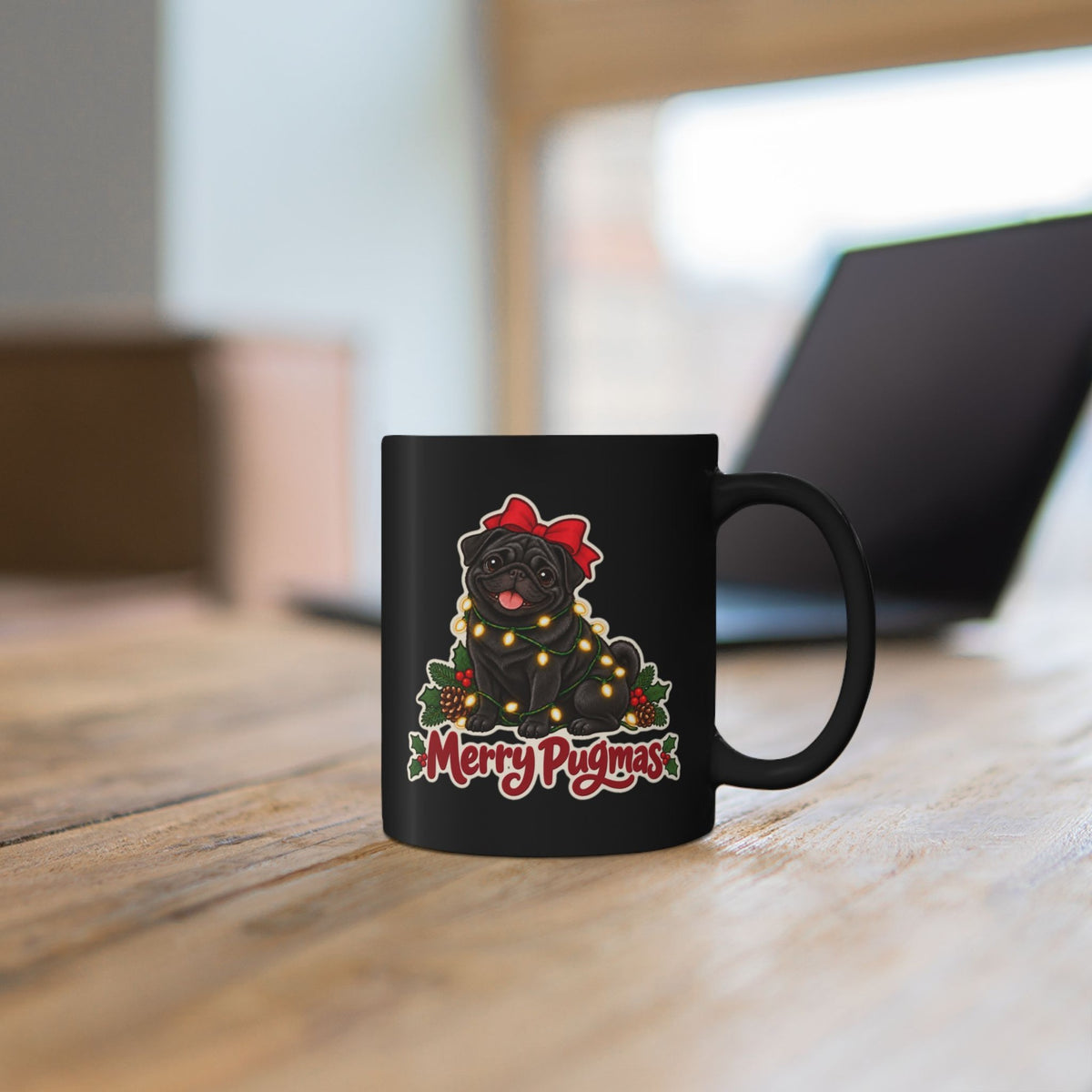 Merry Pugmas Black Pug Mug, photo 6