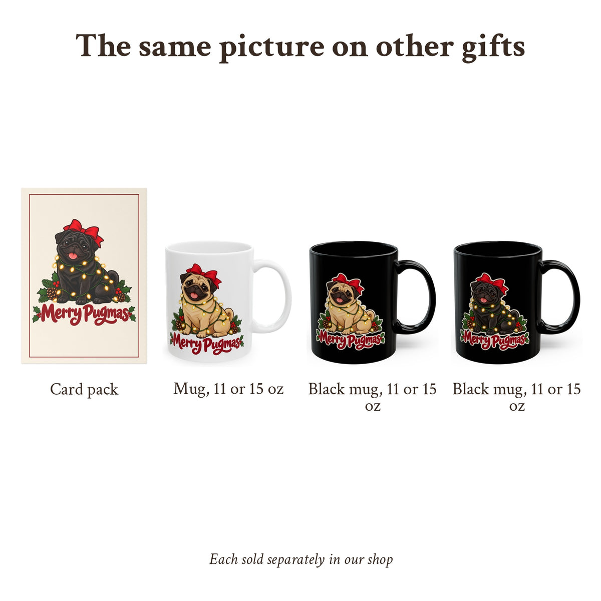 Merry Pugmas Fawn Pug Christmas Cards, photo 6