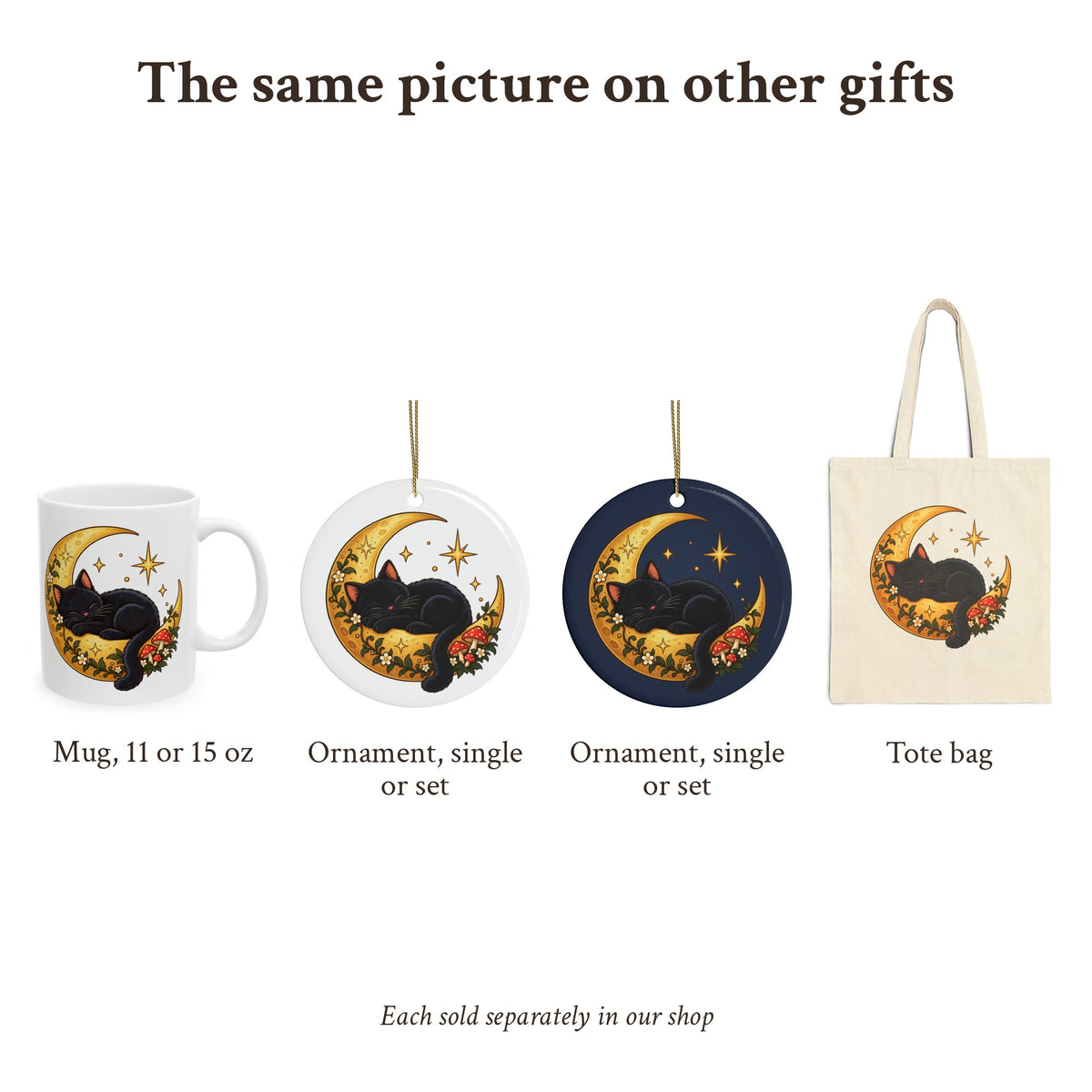 Black Cat on the Moon Ornament, Starry Night, photo 7