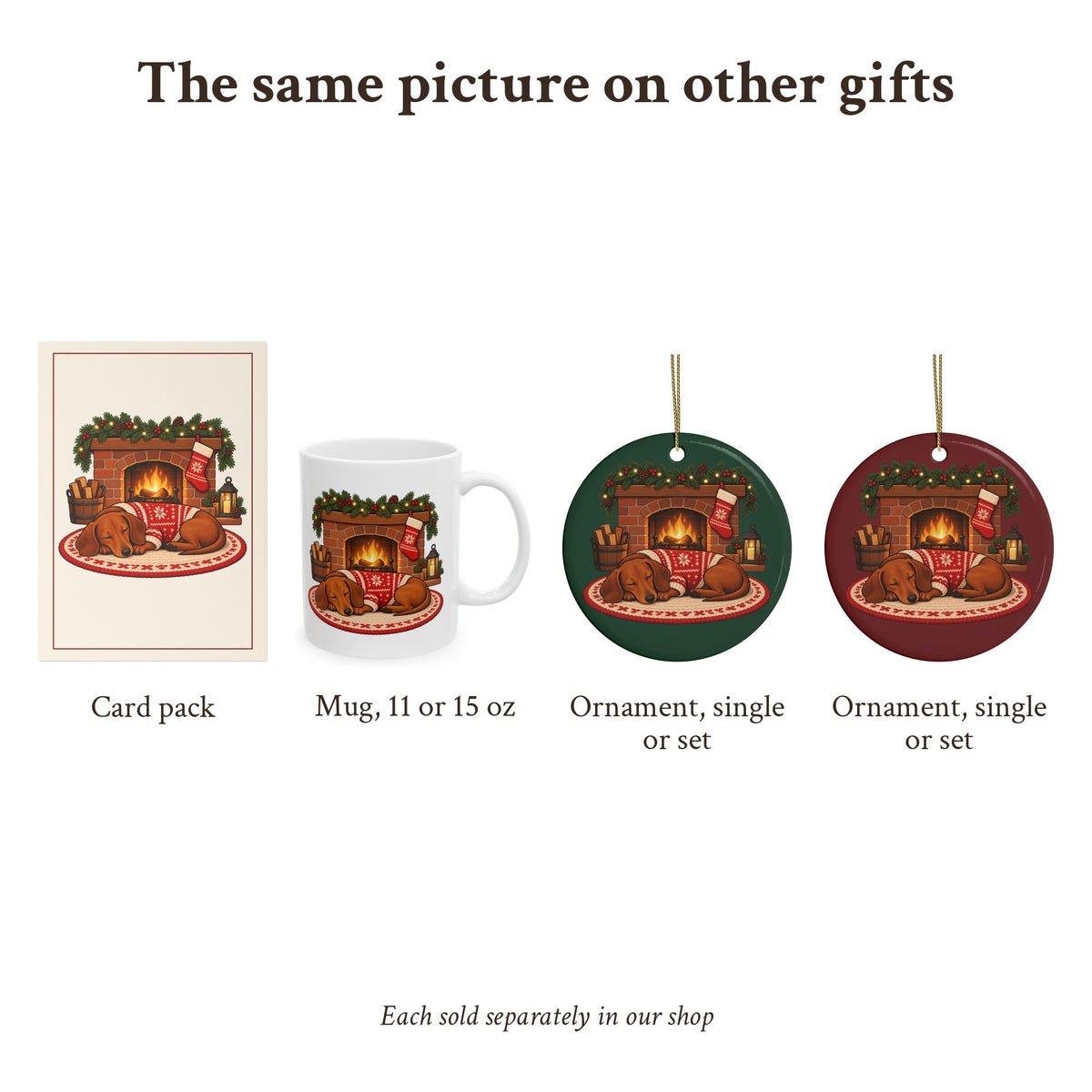 Dachshund Christmas Ornament, Fireplace Scene, photo 7