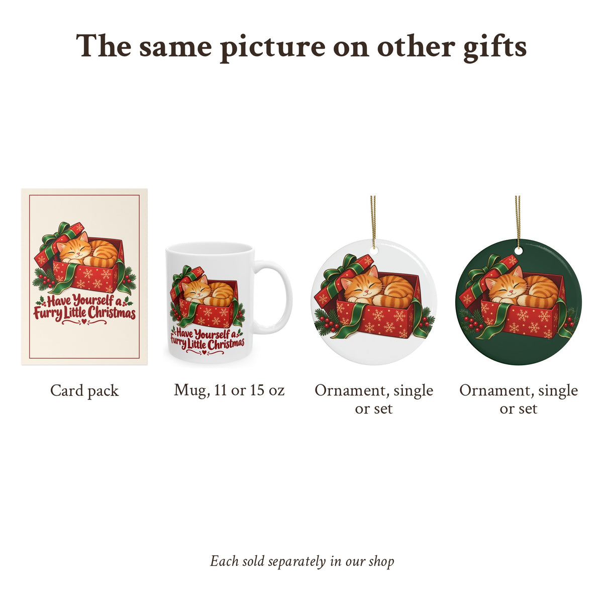 Orange Cat Christmas Ornament, Cozy Scene, photo 7