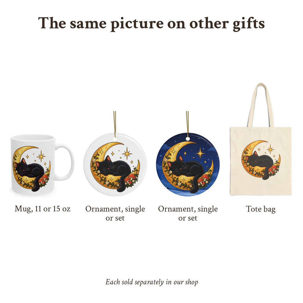 Black Cat on the Moon Ornament, Navy, photo 7