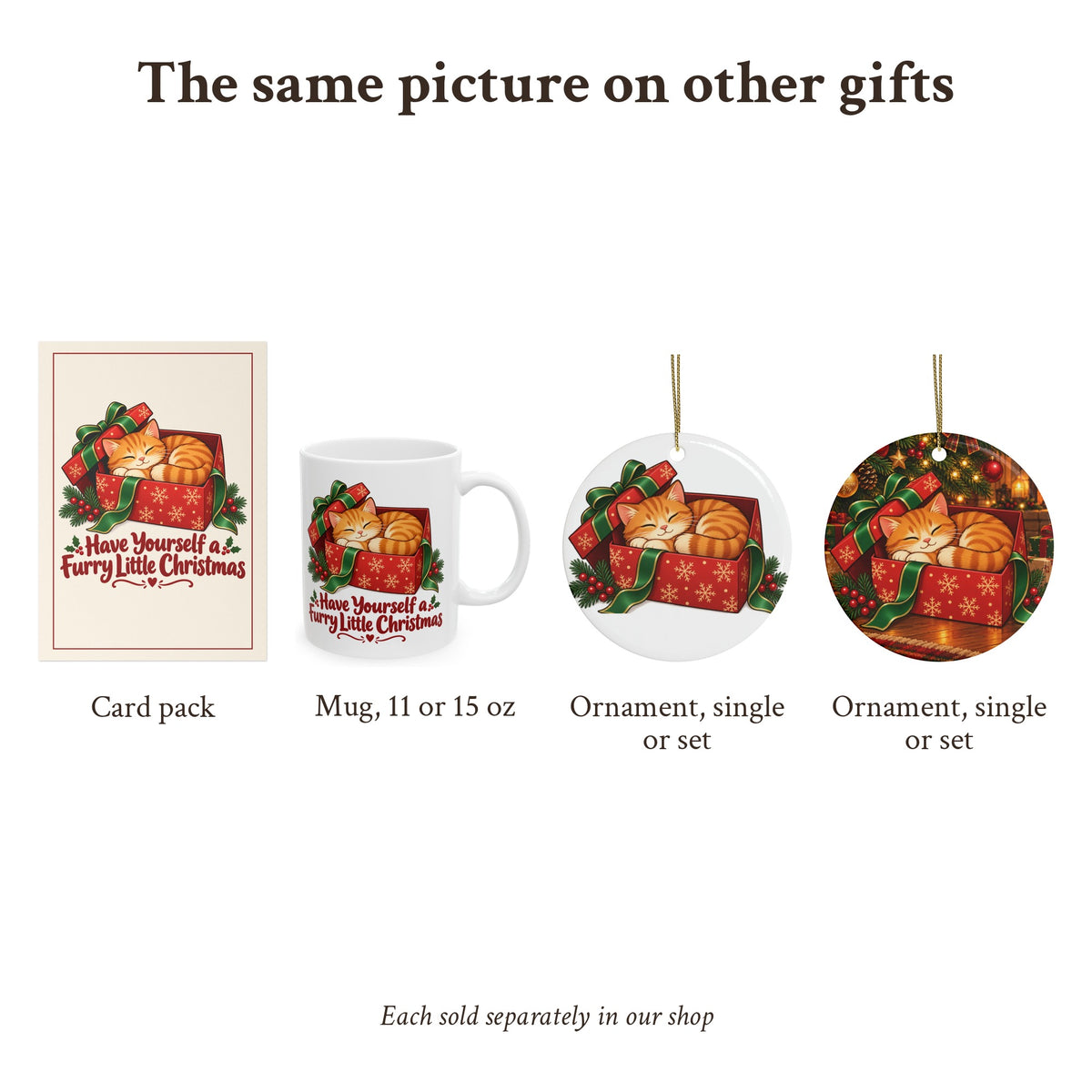 Orange Cat Christmas Ornament, Green, photo 7