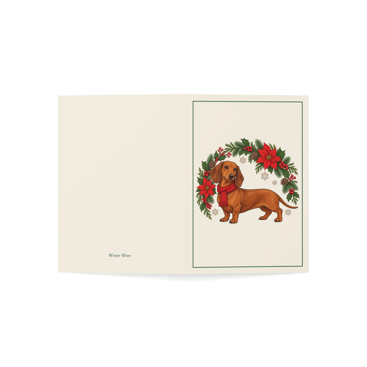 Dachshund Wreath Christmas Folded Cards, Pack of 10