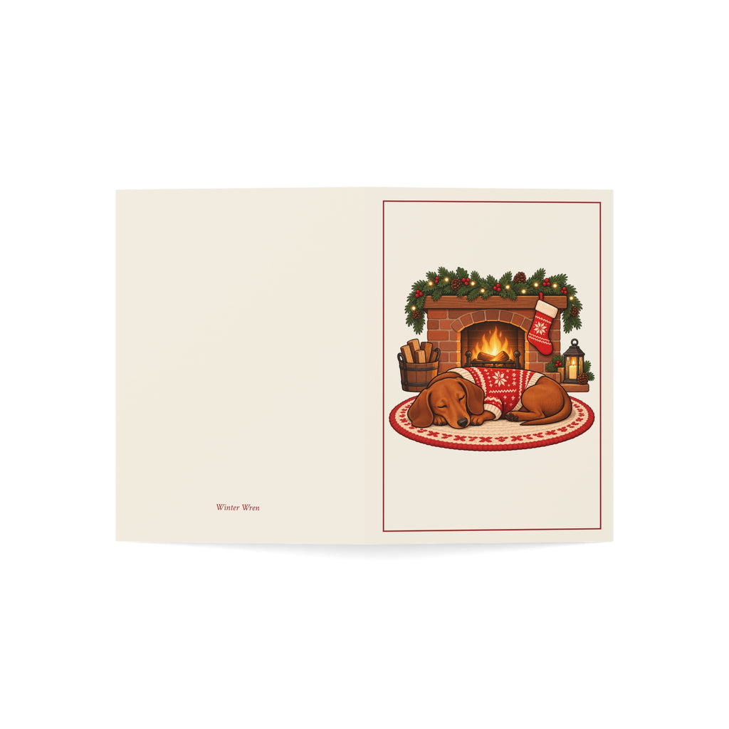 Dachshund by the Fireplace Christmas Folded Cards, Pack of 10