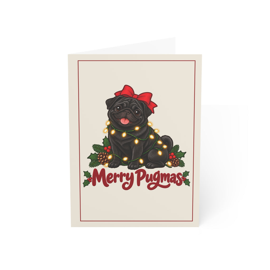 Merry Pugmas Black Pug Christmas Folded Cards, Pack of 10