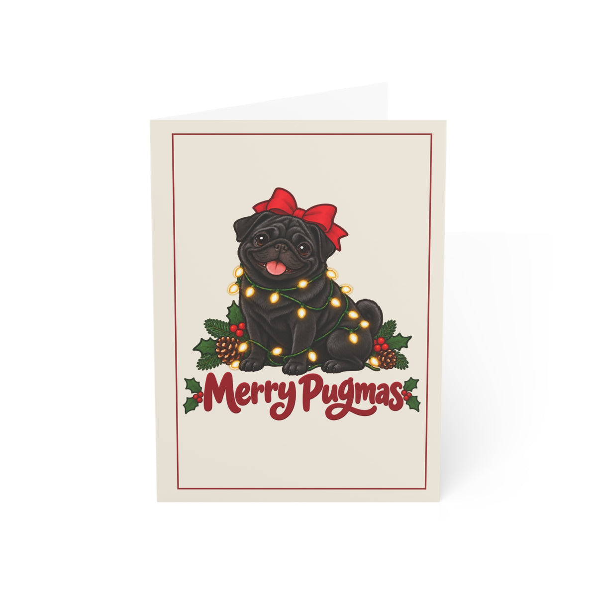 Merry Pugmas Black Pug Christmas Folded Cards, Pack of 10