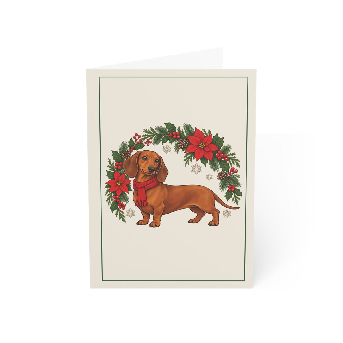 Dachshund Wreath Christmas Folded Cards, Pack of 10