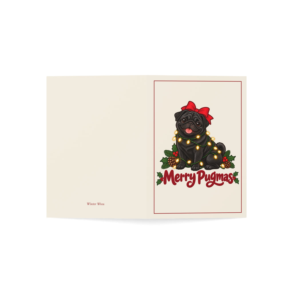 Merry Pugmas Black Pug Christmas Folded Cards, Pack of 10