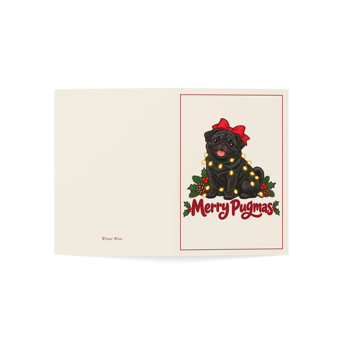 Merry Pugmas Black Pug Christmas Folded Cards, Pack of 10
