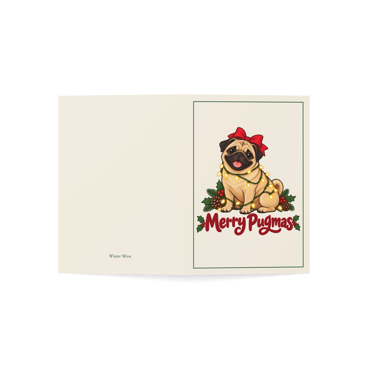 Merry Pugmas Fawn Pug Christmas Folded Cards, Pack of 10