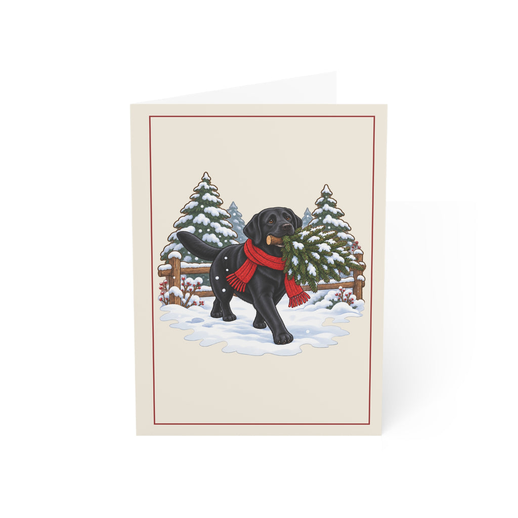Black Lab Christmas Folded Cards, Pack of 10