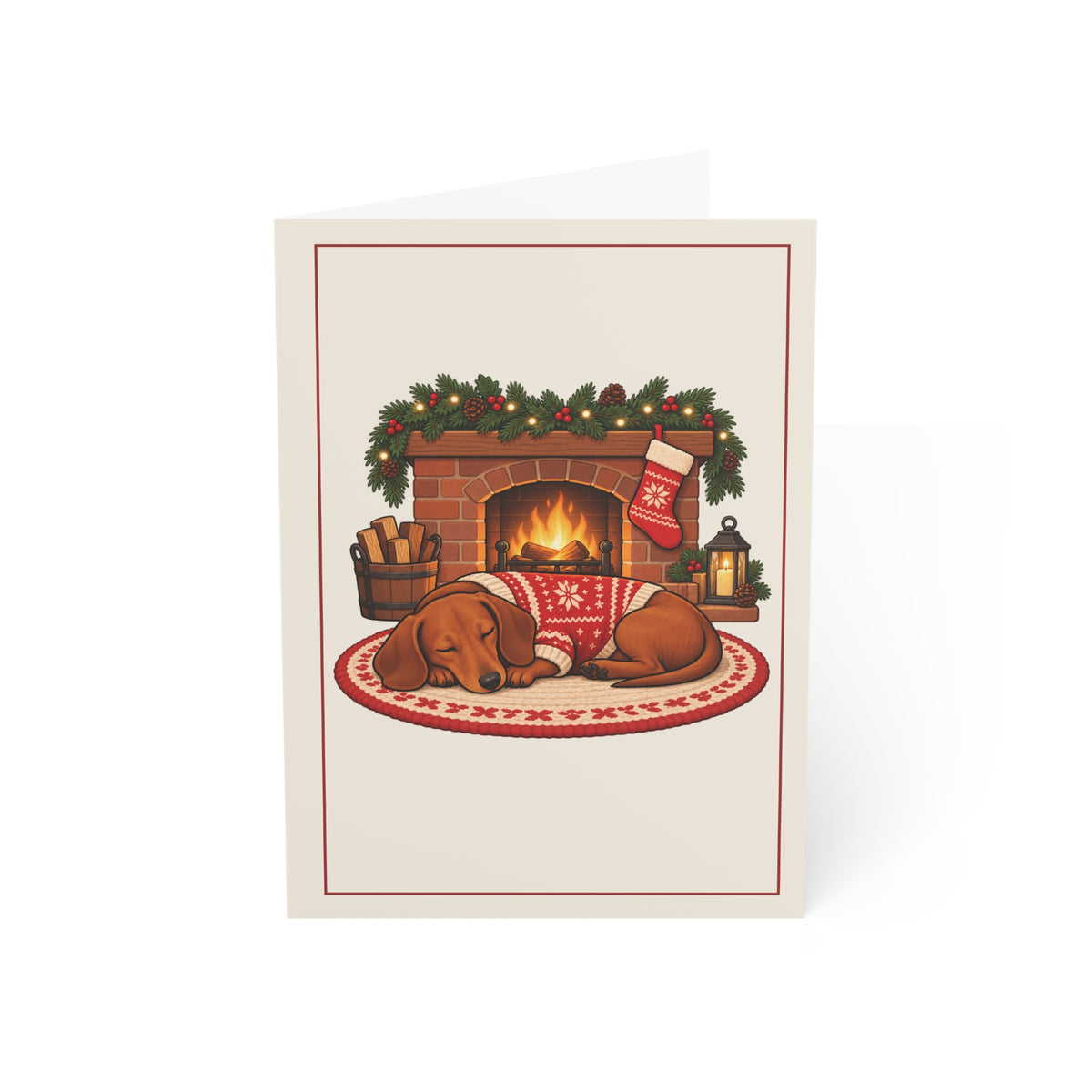 Dachshund by the Fireplace Christmas Folded Cards, Pack of 10