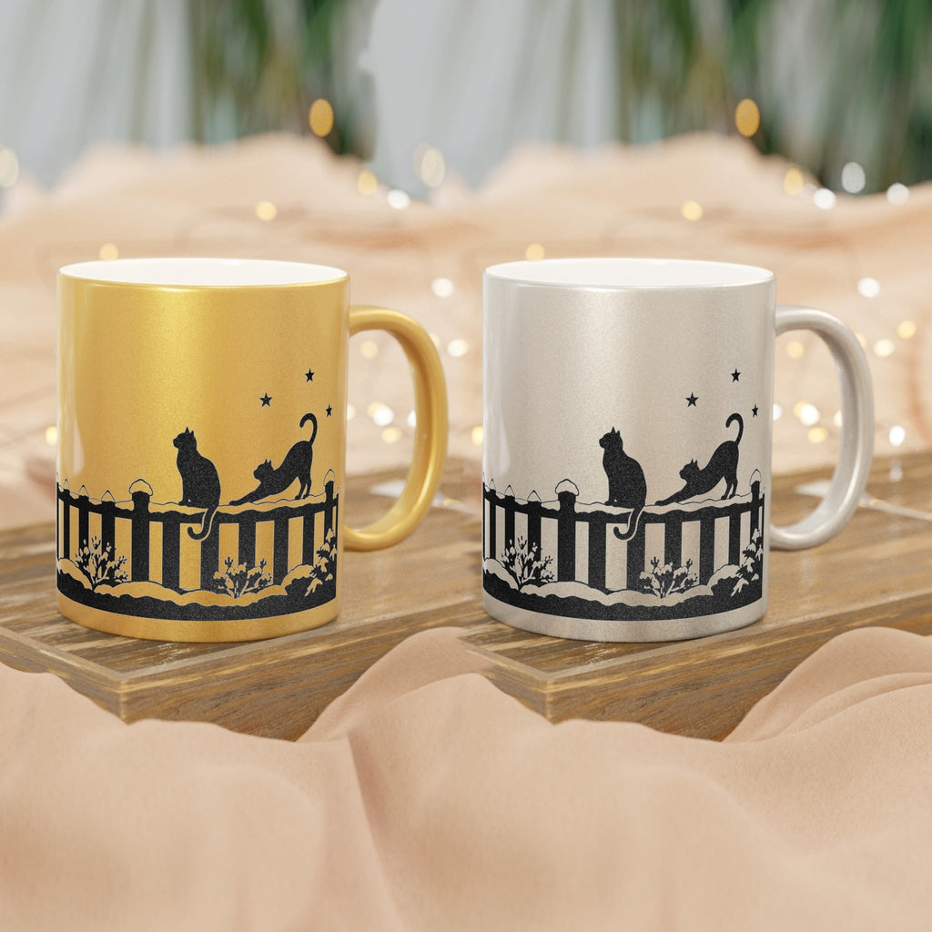 Black Cat Christmas Mug in Gold or Silver, gold and silver